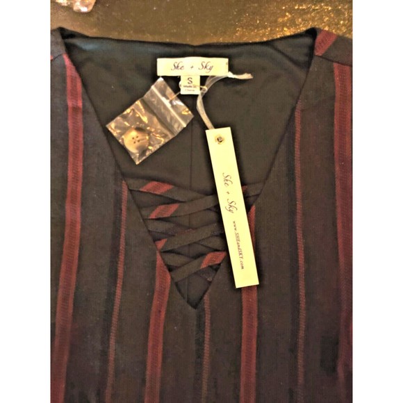 NEW she & sky dress Sz  Small Hunter Green & Red stripes long sleeves NWT - Picture 7 of 8